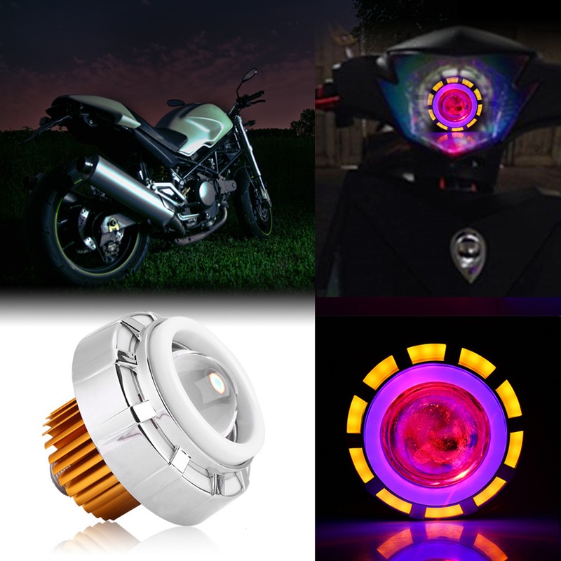Motorcycle LED Headlight Projector Lens Dual Angel & Devil Eye