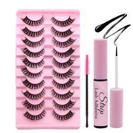 Strip Lashes Kit Volume False Eyelashes DIY Mink Lashes with Eyelash Glue 10 Pairs Wispy Fake Eyelashes(DH06-04 Kit)