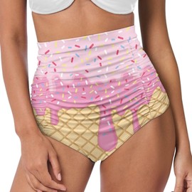 Zarisguat - Traje de baño de cintura alta para mujer, con control de abdomen, fruncido, talla grande, S-3XL, Helado divertido, 3X-Large