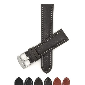 Bandini Extra Long (XL) 20mm Mens Italian Leather Watch Band Strap - Brown - Buffalo Pattern - White Stitch - Classic