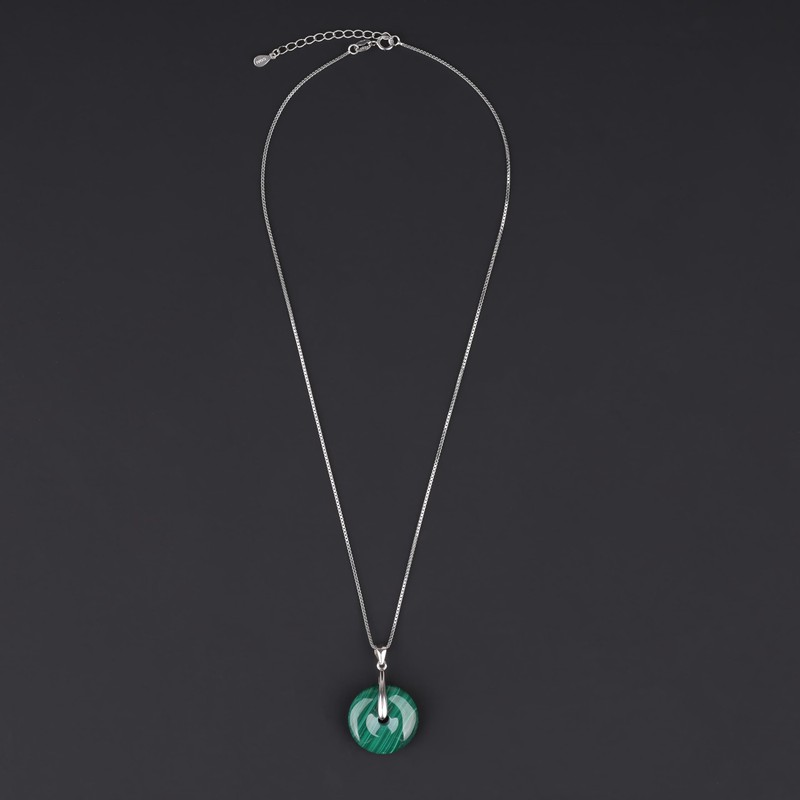 COAI Silver Necklace with Donut Pendant, Malachite, Malachite