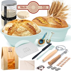 Sourdough Starter Kit, Complete Sourdough Bread Baking Supplies, 34oz Sourdough Starter Jar, 9" Round 10" Oval Silicone Banneton Bread Proofing Baskets, Baking Gifts with Bread Making Tools