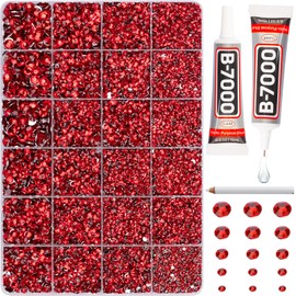 20100Pcs Red Rhinestones for Crafts Bedazzling with b7000 Gem Glue, Flatback Rinestones Crystals Diamonds for Clothing Clothes Fabric Shoes Decoration, Flat Back Gemstones Bulk Badazzle Kit 2-6mm