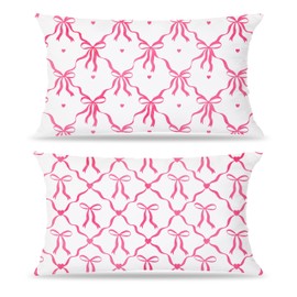 FITIE Pink Coquette Bow Lumbar Pillow Covers 12x20 Double-Sided Set of 2, Coquette Preppy Room Decor Aesthetic, Girly Bedroom Decor, Pink Preppy Throw Pillow Covers for Girls Bedroom Dorm Apartment