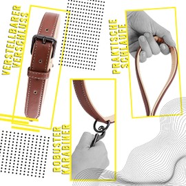 ne&no® Collar and Lead Set (Vegan Leather) Dog Lead with Collar I Robust Dog Lead with Carabiner I Adjustable Dog Collar I 1.2 m Dog Leash I Flexible and Extra Soft (S, Brown/Beige)