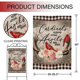 Hzppyz Cardinal Appear When Angels are Near Spring Peony Flower Home Decorative House Large Flag, Buffalo Plaid Garden Yard Red Bird Cemetery Outside Decor, Summer Memorial Outdoor Decoration 28 x 40