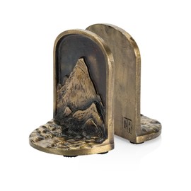 CRAFTSMAN ROAD Cast Iron Mountain Bookends Set, Antique Brass Book Ends, 2 Decorative Book Holders for Shelves or Bookcase, Stylish Brass, Non-Skid Anti-Slip Heavy Duty, Home Décor Gift