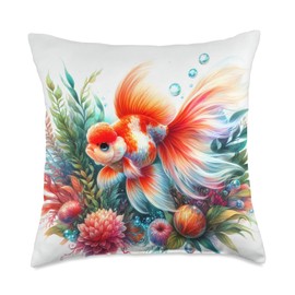 Oranda Goldfish Underwater Fancy Goldfish Lovers Aquarium Throw Pillow