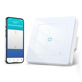 SMARTERCURRY Zigbee Smart Light Switch, 1 Way, No Neutral Conductor Required, White, 1 Piece Alexa Light Switch, Flush-Mounted, Touch Light Switch, Timing Function, Gateway Required