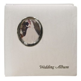 Pioneer Photo Albums 5"x7" 2-up 100 Photo OR 8"x10" 4 Photo Oval Framed Wedding Album - Silver Text