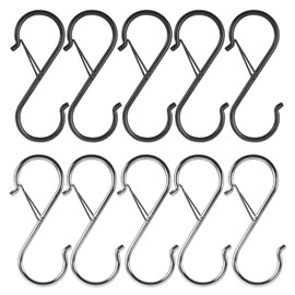 DHSBGWSX Pack of 10 S-Shaped Hooks, Sheep Eye Hooks Made of Metal, Metal Hooks, Carabiner Hooks, Screw Hook Rails, Stainless Steel Hooks, Windproof Hooks with Spring Buckle