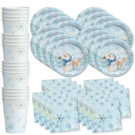 Snowman Birthday Party Supplies Set Plates Napkins Cups Kit for 16