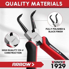 ARROW 4 PCS Snap Ring Pliers Set, Heavy Duty 7-Inch Internal & External Circlip Pliers with Straight/Bent Jaws, CR-V Steel, Spring-Loaded Precision C-Clip Removal Tool with Storage Pouch
