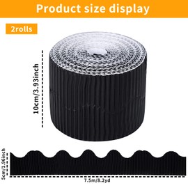 15M/Rolls Corrugated Display Borders for School Classroom Decorations,Black Border Rolls for Displays Border Rolls Corrugated Backing Paper for Wall Displays School Black