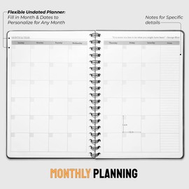 Hardcover Undated Monthly Planner 2025-2026 - 18 Month Monthly Calendar Planner Book for School, Office and Home - Blank Monthly Planners for Goals, Tasks and Dates - B5 Beige