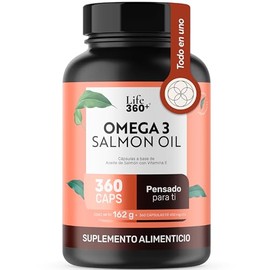 LIFE 360+ Omega 3 | 360 Cápsulas | Aceite de Salmón con DHA y EPA Vitamina E | Ingredientes como Omega 3 Salmon Oil
