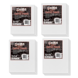 SoHo Artist Cotton Canvas All Media Panels Bundle - 12 Assorted Medium Size Canvas Panels for Artists, Students, Classrooms, & More! - Medium (12 Panels)