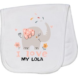 inktastic Cute Elephant - Gift from Grandma, I Love My Lola Grandson Baby Burp Cloth White 45189