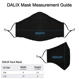DALIX 3 Layer Cloth Face Mask Filter Pocket Adjustable Nose Ear Loops Black S-M
