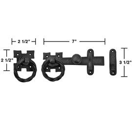 Renovators Supply Manufacturing Door Lock Latch 7 in. Black Wrought Iron Gate Latch Garage Barn Door Lock with Mounting Hardware