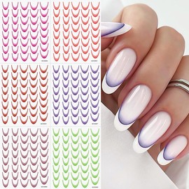 18 Sheets French Line Nail Stickers Gradient Colorful Stripes Lines Self-Adhesive Nail Tips Guides French Tip Nail Decals for Gel Polish Manicure DIY Nail Art Designs