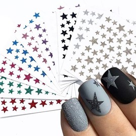 10 Sheets Star Nail Art Stickers Decals Nail Art Design Supplies 3D Self-Adhesive Nail Slider Stars Stickers Glitter Shiny Decoration Decal Transfer Adhesive Colorful Nail Art Tips Manicure