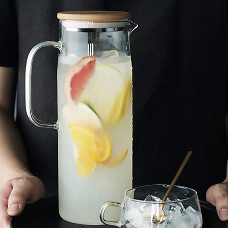 TAMUME 1.5 Liter Water Pitcher with Bamboo Lid, Straight Design