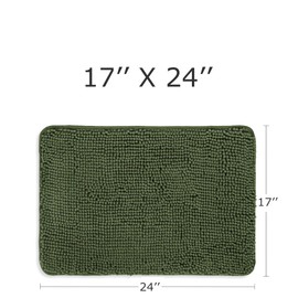 PureSwan Olive Green Bathroom Rugs – Absorbent and Washable Bath Mat, Non-Slip, Thick Soft Chenille Bath Rugs for Bathroom Floor, Shower, Sink - 17" x 24"