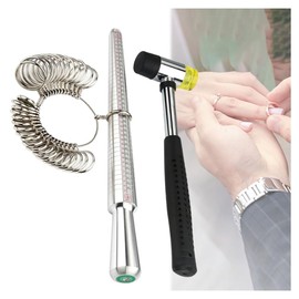 Ring Size Gauge, Ring Rod, Hammer, Compatible with No. 1 to No. 28, Japanese Standard Size, Adjustment, Professional Specifications, Ring Measurement, Repair Tool, Jewelry Tool, Tool Set of 3