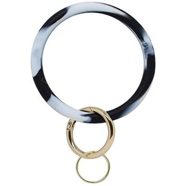 Mwfus Bangle Key Ring Chain Bracelet, Round Silicone Wristlet Keychain Holder for Women Girls(Black&White)