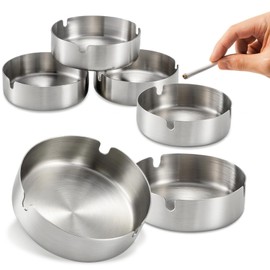Minfuerang Pack of 6 Stainless Steel Ashtrays, Cigar Ashtrays for Home, Outdoor, Patio, Car, Sturdy, Waterproof, Windproof (Pack of 6)
