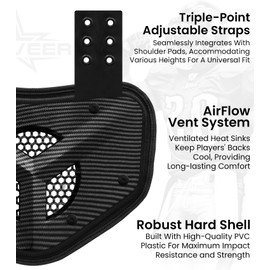 Penveer Chrome Football Backplate for Shoulder Pads with High Impact Padding, Adult & Youth Lower Backplate Football with Air Vents (Black Carbon, Youth)