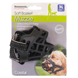 Rosewood Soft Basket Muzzle for Dogs – Padded Straps for Comfort, Ideal for Bite Risk, Wound Licking, Vets, Wildlife Hunting, Busy Environments – Comfortable and Adjustable Fit, Size 1