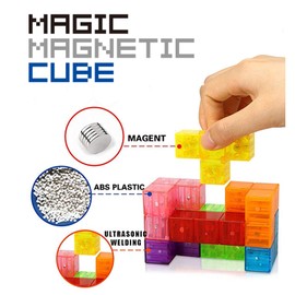 OUXIA Magnetic Building Blocks Magic Magnetic 3D Puzzle Cubes, Set of 7 Multi Shapes Magnetic Blocks with 54 Guide Cards, Children's Educational Toys…