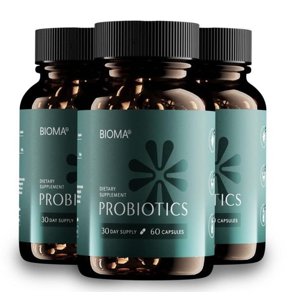 BIOMA Probiotics for Digestive Health, 3 in 1 Gut Health Probiotics and Prebiotics/Postbiotics, Slow Release Synbiotic Probiotic Capsules for Complete Gut Harmony Probiotic Multi Enzyme (180 Caps)