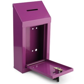 Metal Donation Box Charity Steel Collection Box Office Suggestion Box Secure Box With Top Slot and Lock with Keys Wall Mount with pre drilled holes 10x6x2.5" Key Drop Box for Home Office(Purple)