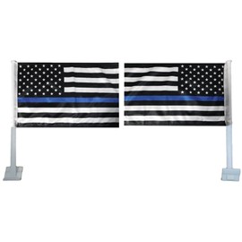 Wholesale Lot of 12 USA Thin Blue Line Police Memorial Law Enforcement 12x18 12"x18" Double Sided Polyester Car Vehicle Window Flag