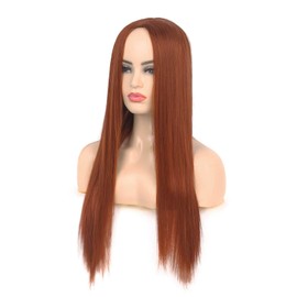 Baruisi Long Straight Dark Orange Wigs for Women Natural Looking Cosplay Synthetic Replacement Wig with Wig Cap