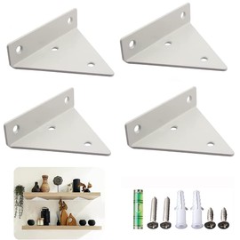 Pack of 4 Floating Shelf Brackets, Shelf Brackets, Triangle Shape, Metal Shelf Brackets, Hidden Floating Shelf Brackets for Wall Mounting, Stable Load Capacity (White)