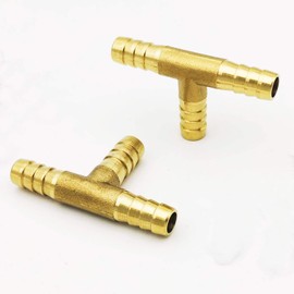 Da by 2 pcs 5/16"(8mm) Brass Tee Barb Fittings for 3/8" ID Hose,6 pcs Stainless Steel Pipe Clamps,T Shaped 3 Way Union Intersection for Water/Fuel/Air(T)
