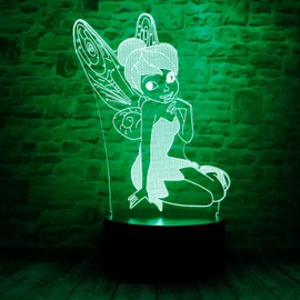 Magic Elf Tinker Bell Miss Bell Anime Character Pretty Fairy Bulb 3D Optical Illusion LED Bedroom Decor Sleep Table Lamp with Remote 7 Colors Night Light Birthday Christmas Gifts for Kids