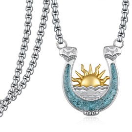 qielizhu Horseshoe Necklace 925 Sterling Silver Turquoise Horseshoe Necklace Western Jewelry Gifts for Men Women