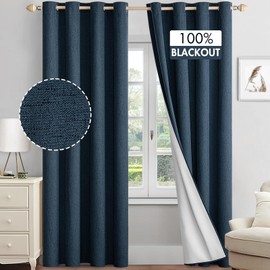 MIULEE Linen Textured 100% Blackout Curtains for Bedroom 72 Inches Long Navy Thermal Insulated Black Out Curtains/Draperies with White Liner for Living Room/Nursery, Grommet Top, 2 Panels