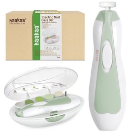 haakaa Electric Baby Nail Clippers, Baby Nail File Set with 6 Grinding Head and LED Light for Newborns, Toddlers or Adults, Green
