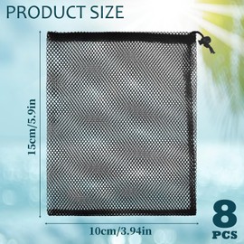 SUBTAVIK Drawstring Mesh Bags, Large Mesh Drawstring Storage Bags, Black Mesh Bags, Nylon Mesh Bags for Swimming, Beach, Pool, 8 pieces (10 x 15 cm)