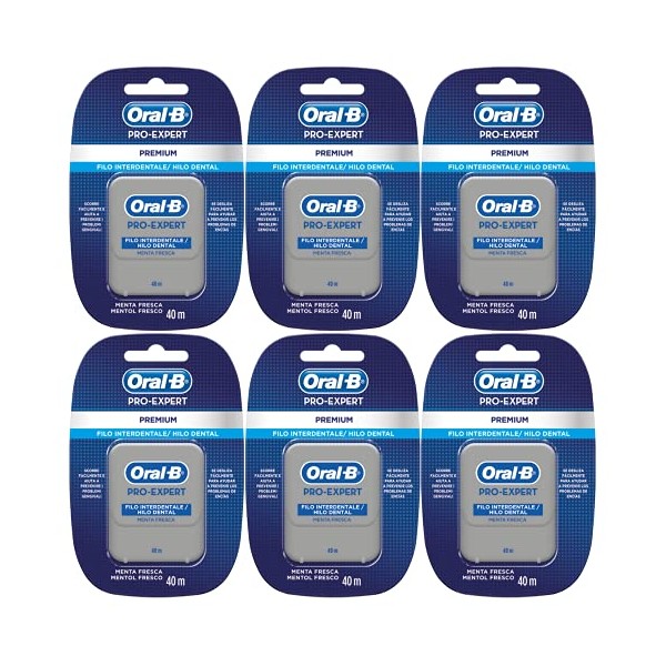 Oral-B Pro-Expert Dental Floss, Premium, 240 m (6 x 40 m), for Sensitive Teeth, Gum Care, Gingivitis Treatment, Cool Mint (Package May Vary)