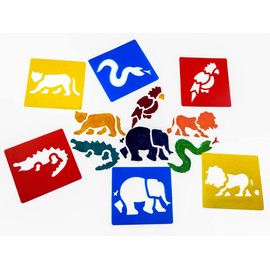 Washable Strong Plastic Stencils - Jungle Animal Themed - Pack of 6