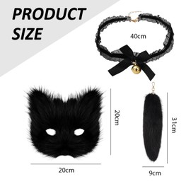 USHXVG 1 Cat Mask, 1 Tail, 1 Collar, Fox Tail Keychain, Plush Mask, Tail Pendant, Costume Props, Fox Cat Mask Set
