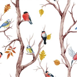 Yenhome 17.7"X118" Bird Wallpaper White Wallpaper Peel and Stick Wall Paper Modern Bird Wallpaper for Bedroom Renter Friendly Removable Bird Wallpaper White Contact Paper for Cabinets and Drawers Wall