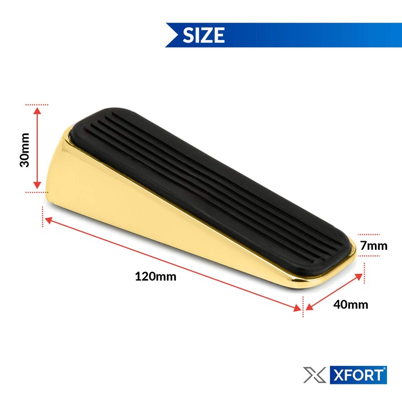 XFORT 3 Pack Door Wedge Polished Brass Door Stop Non-Slip